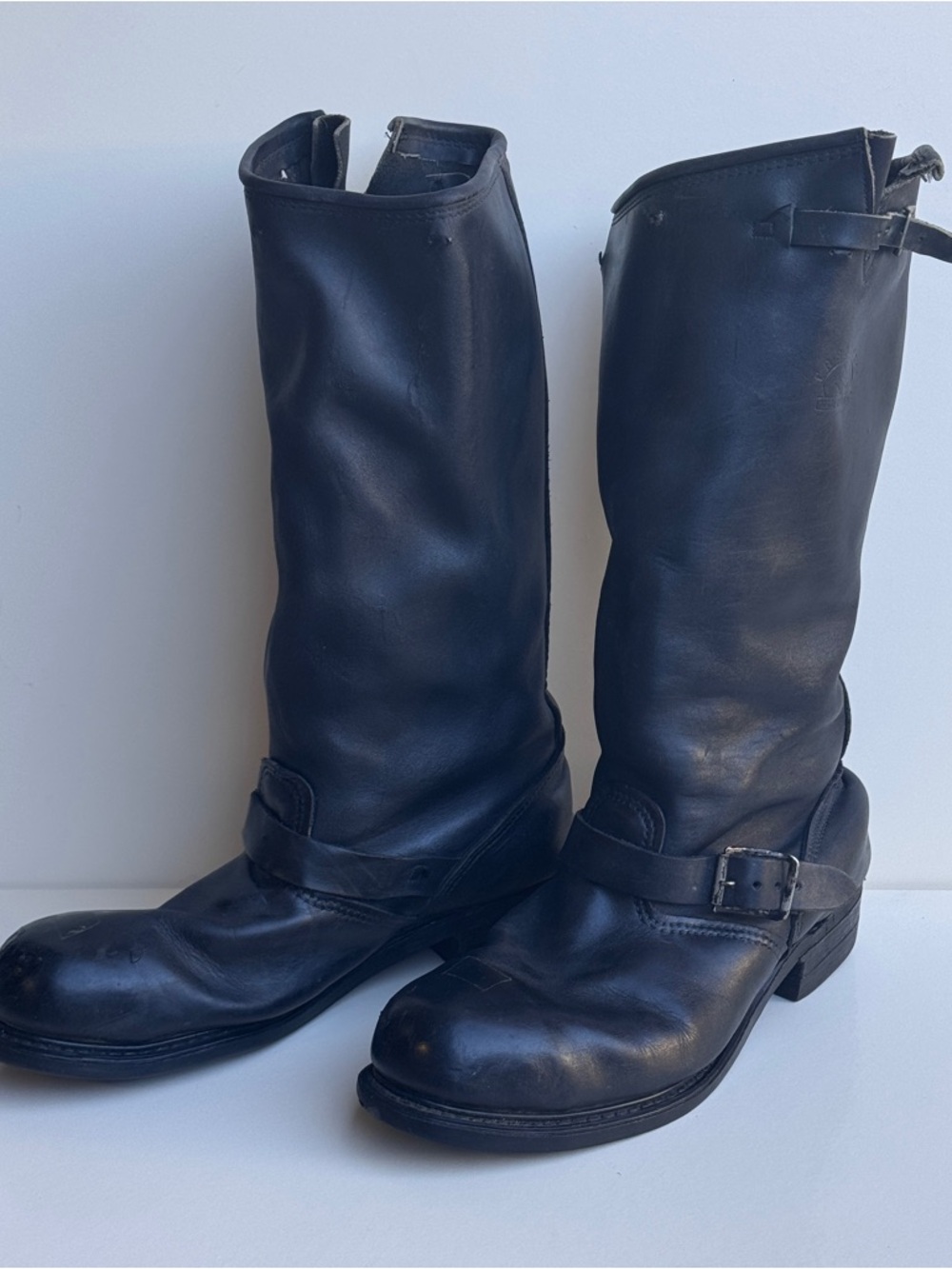 Carolina Men's Black Leather engineer motorcycle Harness Boots with Side Buckle